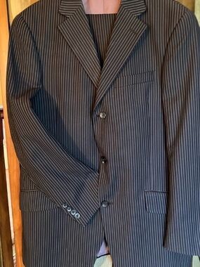 Charcoal pinstripe Billy London UK suit jacket and slacks